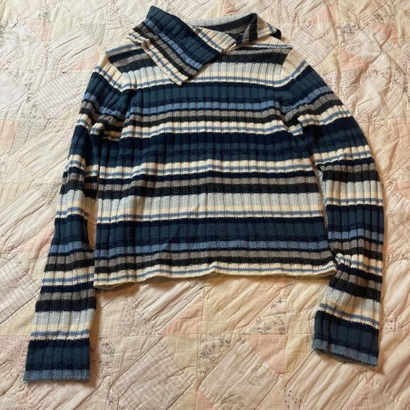 American Vintage Sweaters - rave vintage y2k longsleeve blue and cream striped fairy grunge sweater